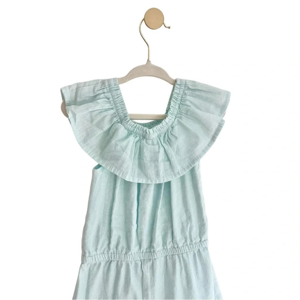 Cat & Jack Light Blue Ruffle Romper with Silver Threading | Baby Girl 18 Months